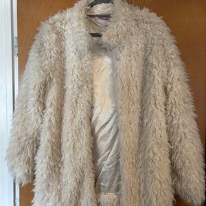 Women's Cream Faux Fur Coat